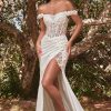 Dresses * | Cinderella Divine Cd0186W Long Off Shoulder Wedding Gown High Quality Off White