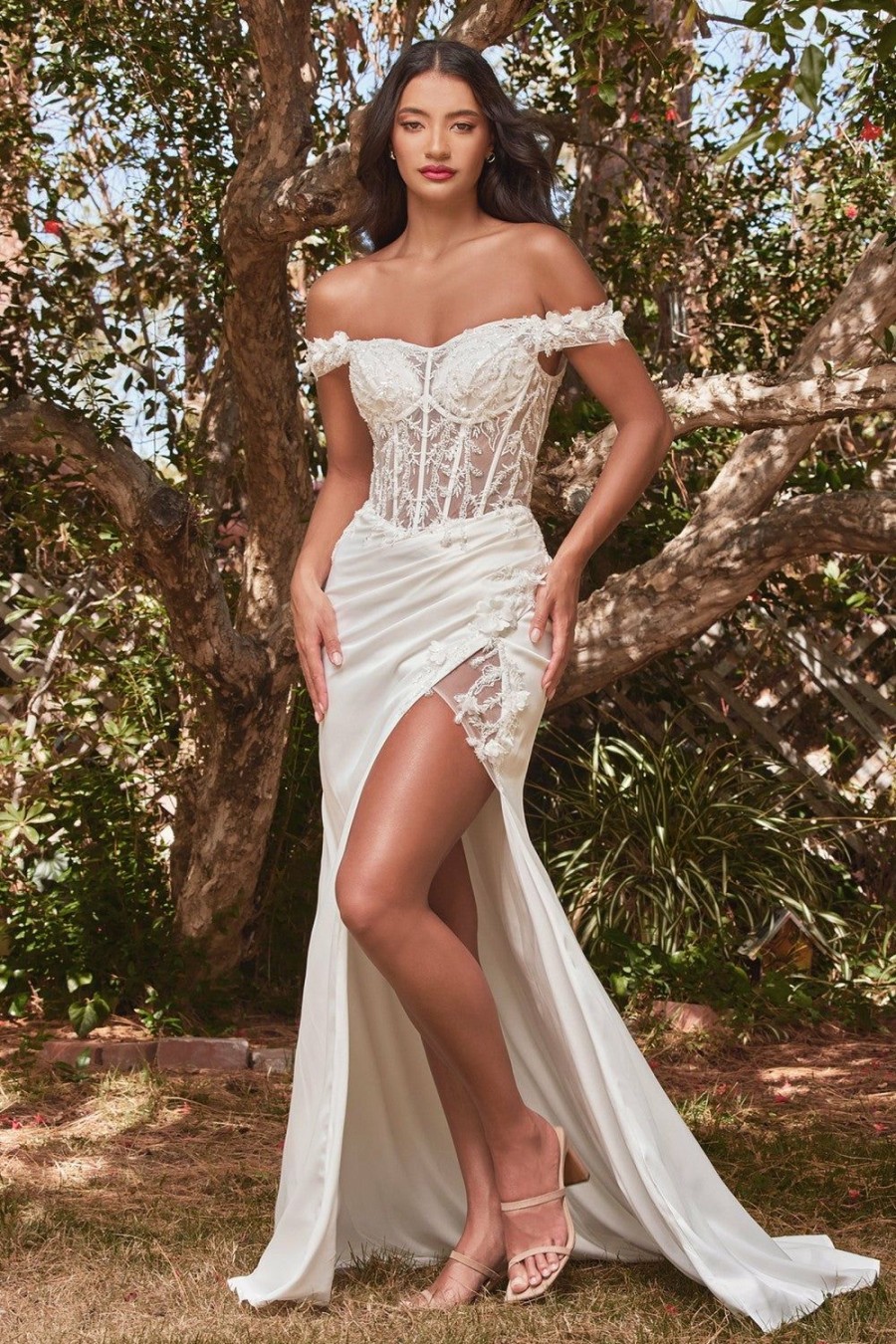 Dresses * | Cinderella Divine Cd0186W Long Off Shoulder Wedding Gown High Quality Off White