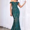 Dresses * | Cinderella Divine Cb0039 Long Sequin Off The Shoulder Prom Gown Evening Dress Free Delivery