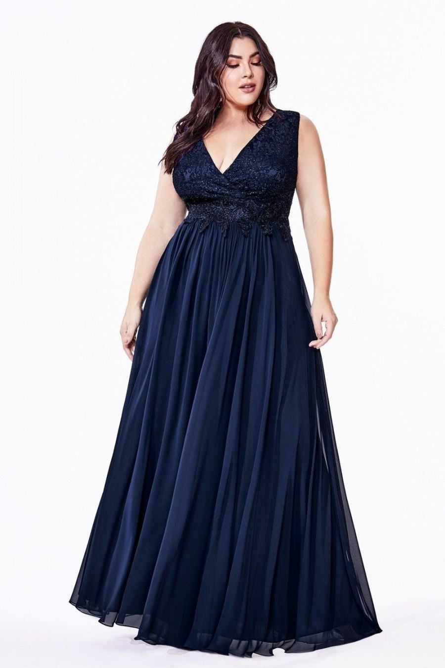 Dresses * | Cinderella Divine S7201 Long Sleeveless Plus Size Prom Dress Sale Special