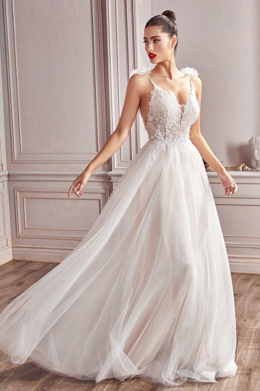 Dresses * | Cinderella Divine Cd215W Long A-Line Wedding Dress Sale Online Discount Off White