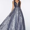 Dresses * | Cinderella Divine Cm9010 Long Glitter Prom Dress Discount Store Pewter