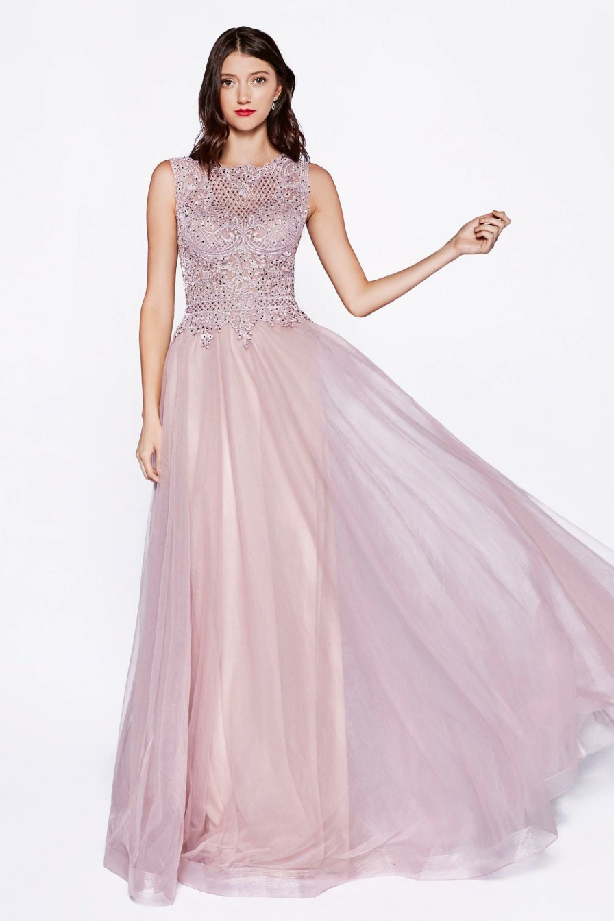 Dresses * | Cinderella Divine Cd0144 Long Prom Formal Evening Lace Dress Clearance Sale Mauve