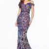 Dresses * | Cinderella Divine Cb052 Long Formal Off Shoulder Evening Prom Dress Sale Hot Selling Black Multi