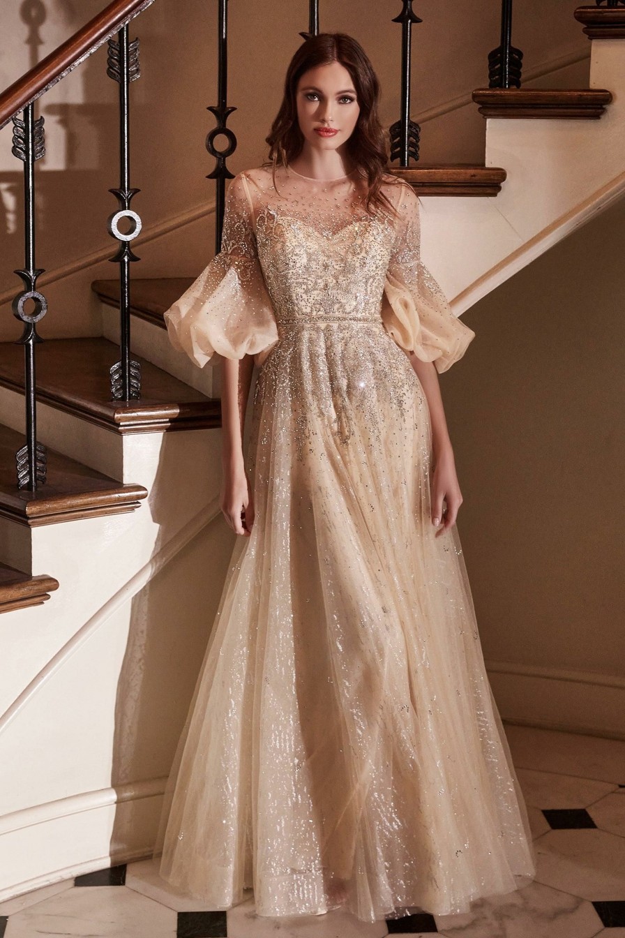 Dresses * | Cinderella Divine B703 Embellished Long Formal Dress Attractive Champagne