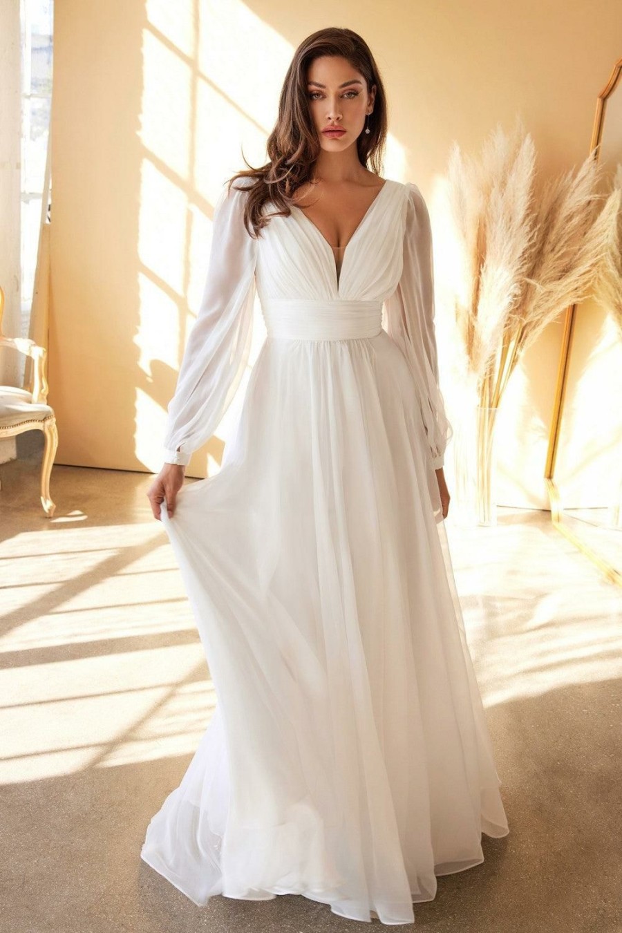 Dresses * | Cinderella Divine Cd0192W Flowy Long Plus Size A Line Wedding Dress Sale Typical Style Off White