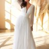 Dresses * | Cinderella Divine Cd242W Pleated Long A Line Wedding Dress Top Sell Off White