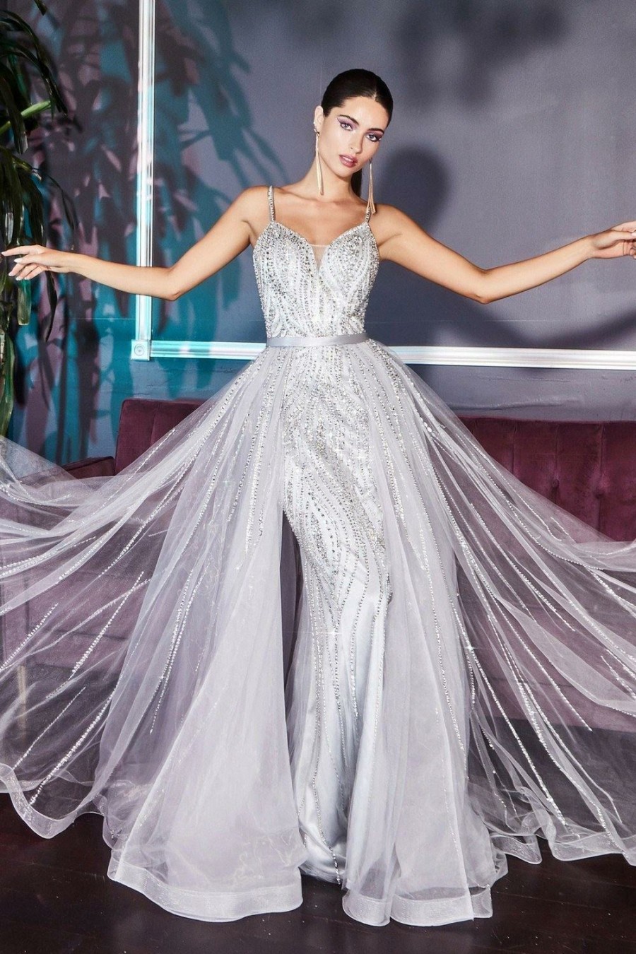 Dresses * | Cinderella Divine A5083 Long Formal Prom Dress Quality Guarantee Silver