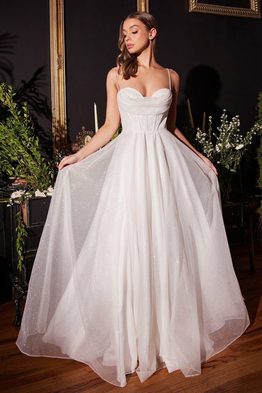 Dresses * | Cinderella Divine Cd253W Spaghetti Strap Wedding Dress Unique Off White