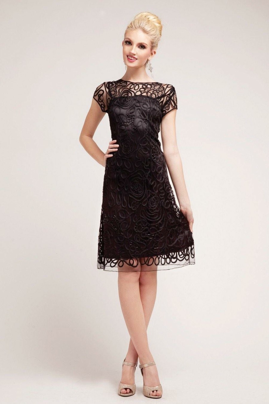 Dresses * | Cinderella Divine Cd1921 Cap Sleeve Short Dress Sale Special Black