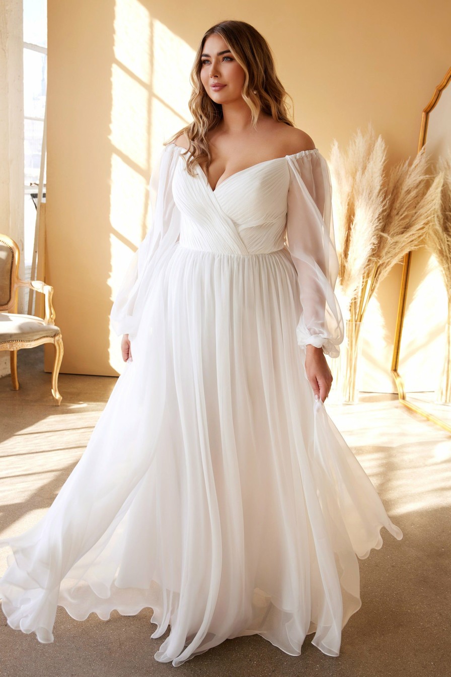 Dresses * | Cinderella Divine Cd243Wc Off Shoulder Wedding Dress Discount Sale Off White