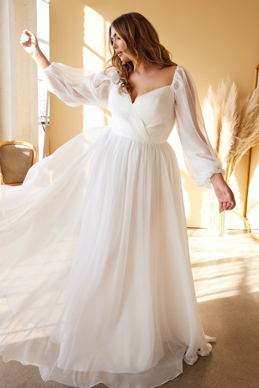 Dresses * | Cinderella Divine Cd243Wc Off Shoulder Wedding Dress Discount Sale Off White