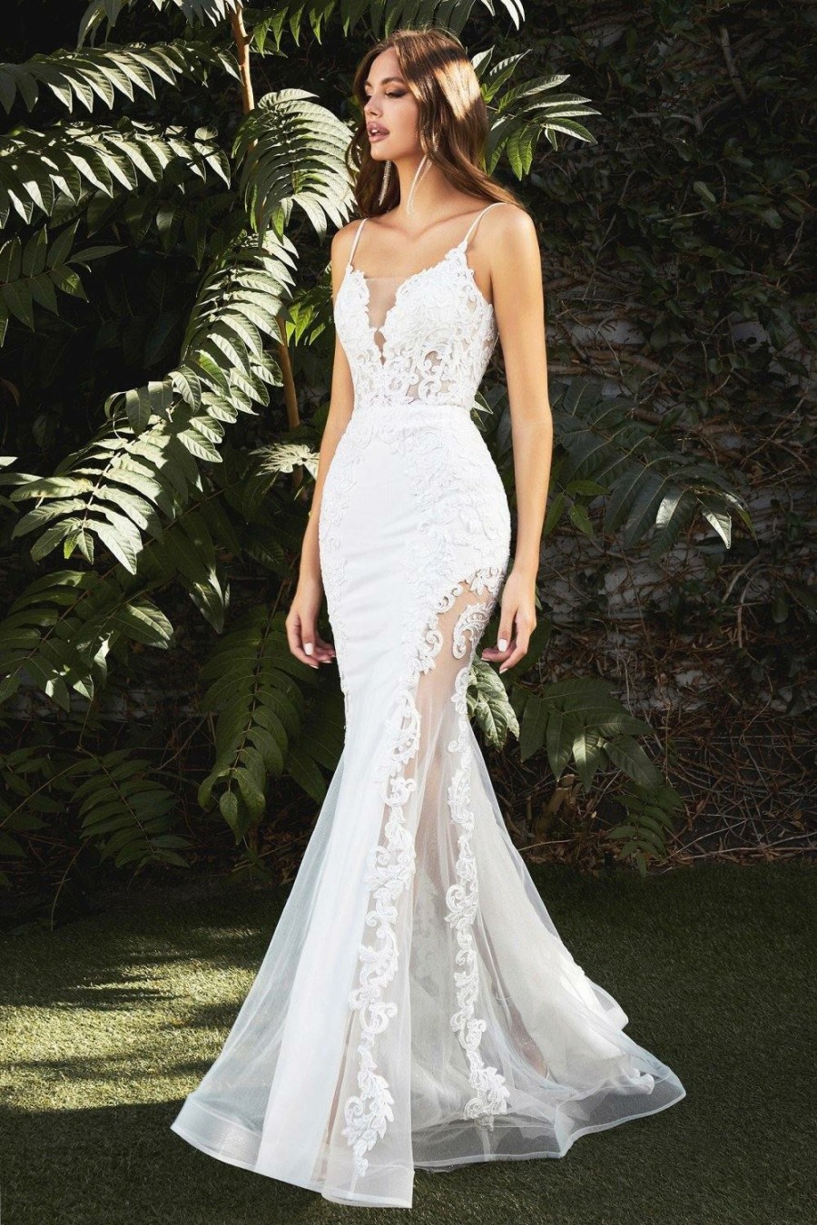 Dresses * | Cinderella Divine Cd937W Mermaid Illusion Wedding Dress Hot Selling Off White