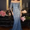 Dresses * | Cinderella Divine Cb118 Long Sleeve Formal Dress Shop Smoky Blue