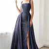 Dresses * | Cinderella Divine J793 Prom Long Formal Glitter Metallic Ball Gown Clearance Sale Navy