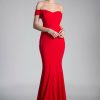 Dresses * | Cinderella Divine Cd711 Long Formal Off Shoulder Prom Dress Sale Classical Red