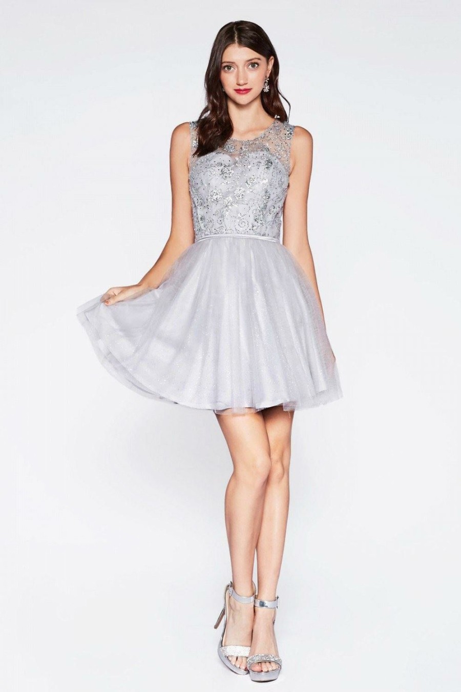 Dresses * | Cinderella Divine Cd20 Sleeveless Short Prom Dress Sale Quick Delivery Silver