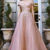 Dresses * | Cinderella Divine B715 Off Shoulder Long A Line Embellished Prom Dress Flash Sale Rose Gold