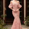 Dresses * | Cinderella Divine Cd959 Off Shoulder Mermaid Long Prom Gown Sale Promotion Violet