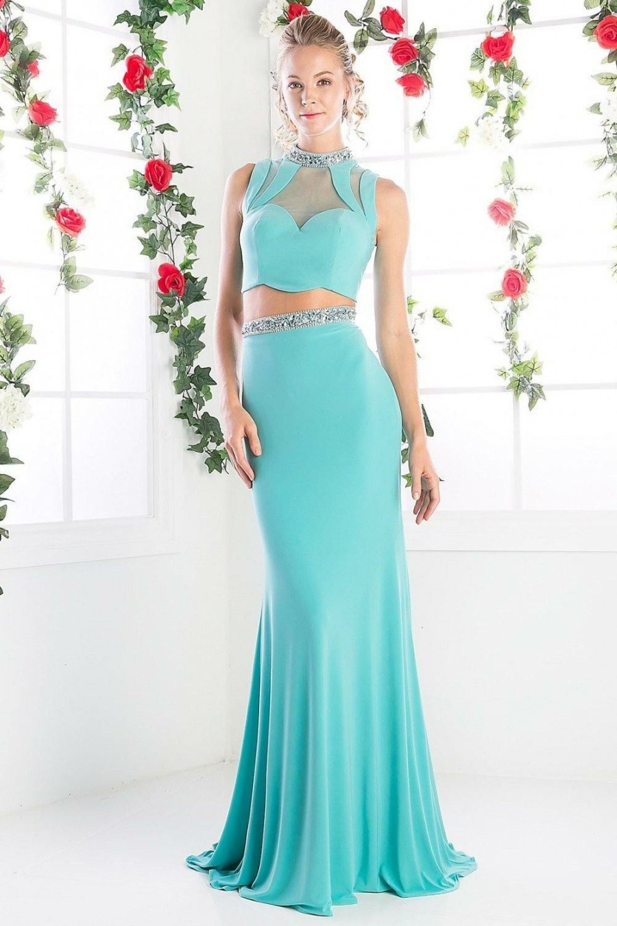 Dresses * | Cinderella Divine Ck20 Two Piece Prom Dress Fire Sale Aqua