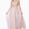 Dresses * | Cinderella Divine Ab198 Long Formal Sleeveless Beaded Lace Prom Dress Limited Edition Opal Blush