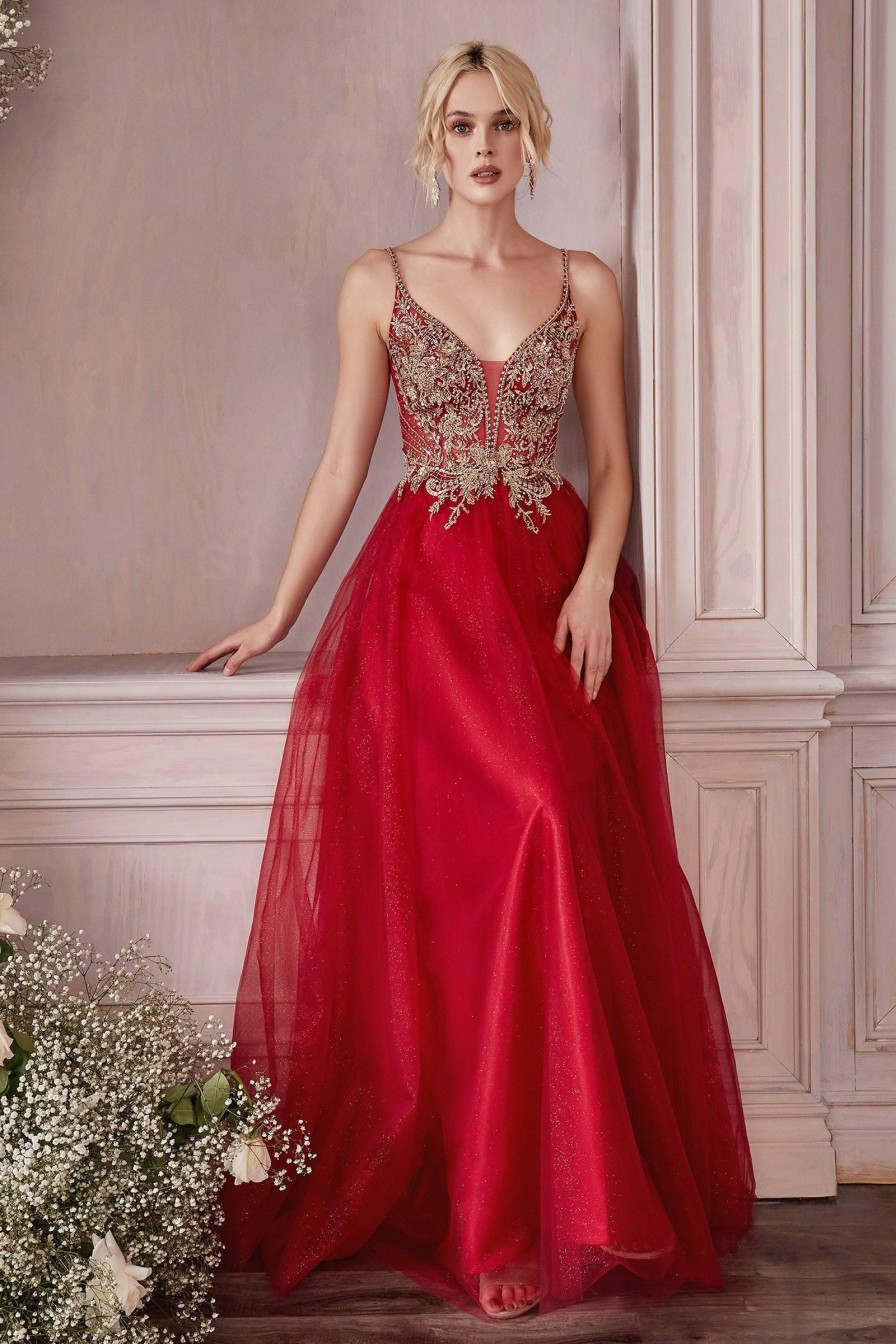 Dresses * | Cinderella Divine Cd0195 Embellished Sleeveless Long Formal Prom Dress Excellent Quality