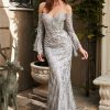 Dresses * | Cinderella Divine Cm319 Off Shoulder Long Mermaid Prom Dress Discount Sale Silver