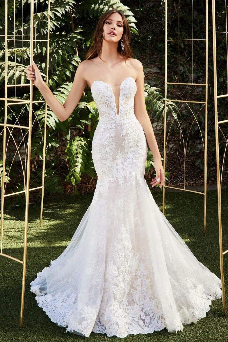 Dresses * | Cinderella Divine Cd928 Strapless Long Formal Mermaid Wedding Gown Excellent Off White-Nude