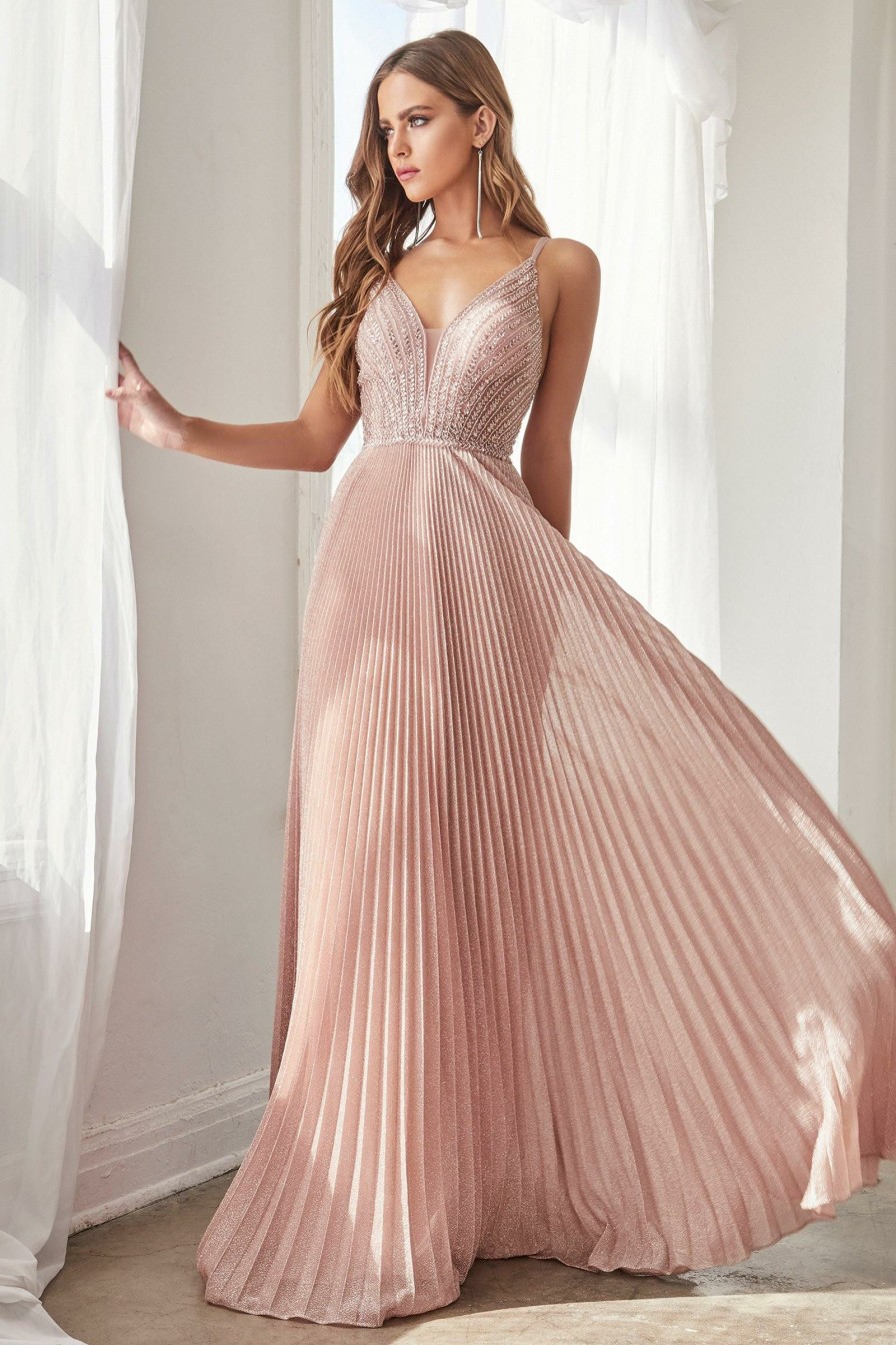 Dresses * | Cinderella Divine Cd0162 Long Formal Spaghetti Strap Metallic Prom Dress Cut Price