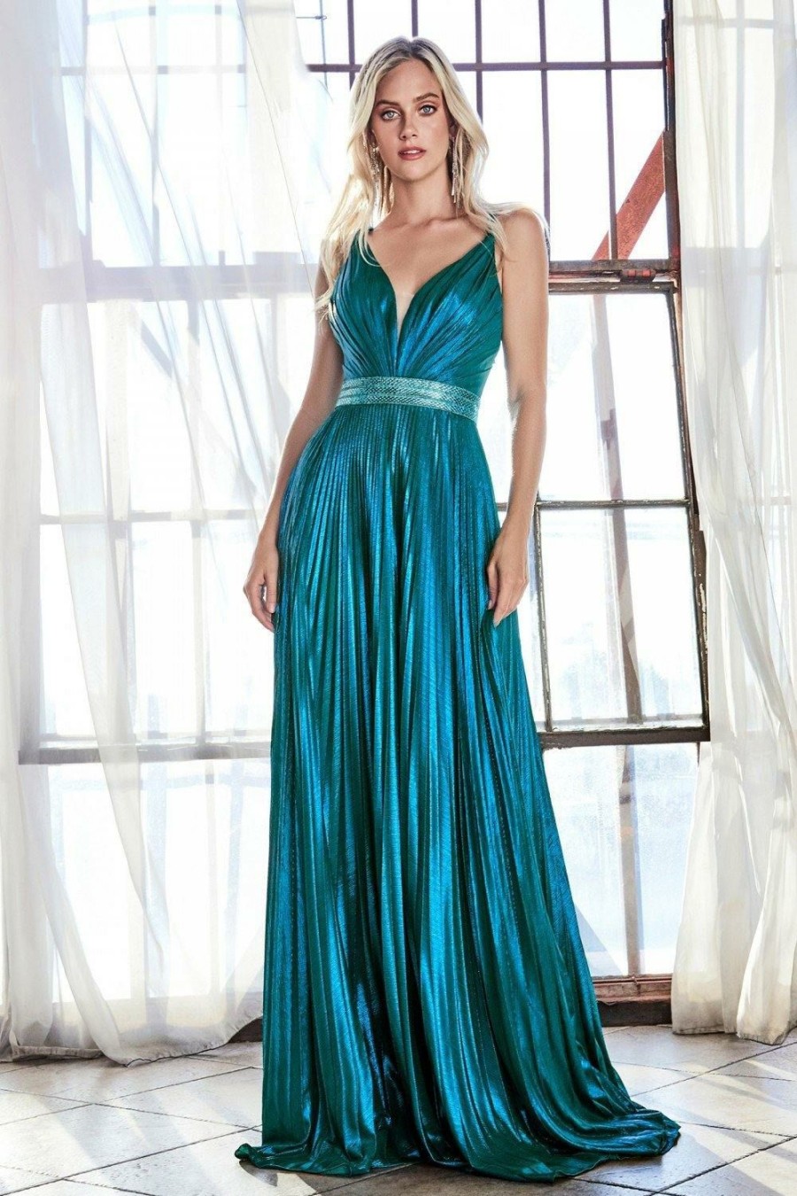 Dresses * | Cinderella Divine Cw230 Long Metallic Prom Dress Sale 100% Guarantee