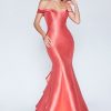 Dresses * | Cinderella Divine Cr784 Prom Long Fitted Dress Formal Off Shoulder Sale Large Choice Coral