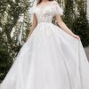 Dresses * | Cinderella Divine A1070W Short Sleeve Long Wedding Dress Fashionable Off White