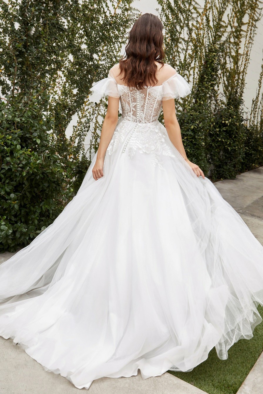 Dresses * | Cinderella Divine A1070W Short Sleeve Long Wedding Dress Fashionable Off White