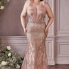 Dresses * | Cinderella Divine Cb087C Plus Size Long A Line Prom Dress Sale Discounts Rose Gold