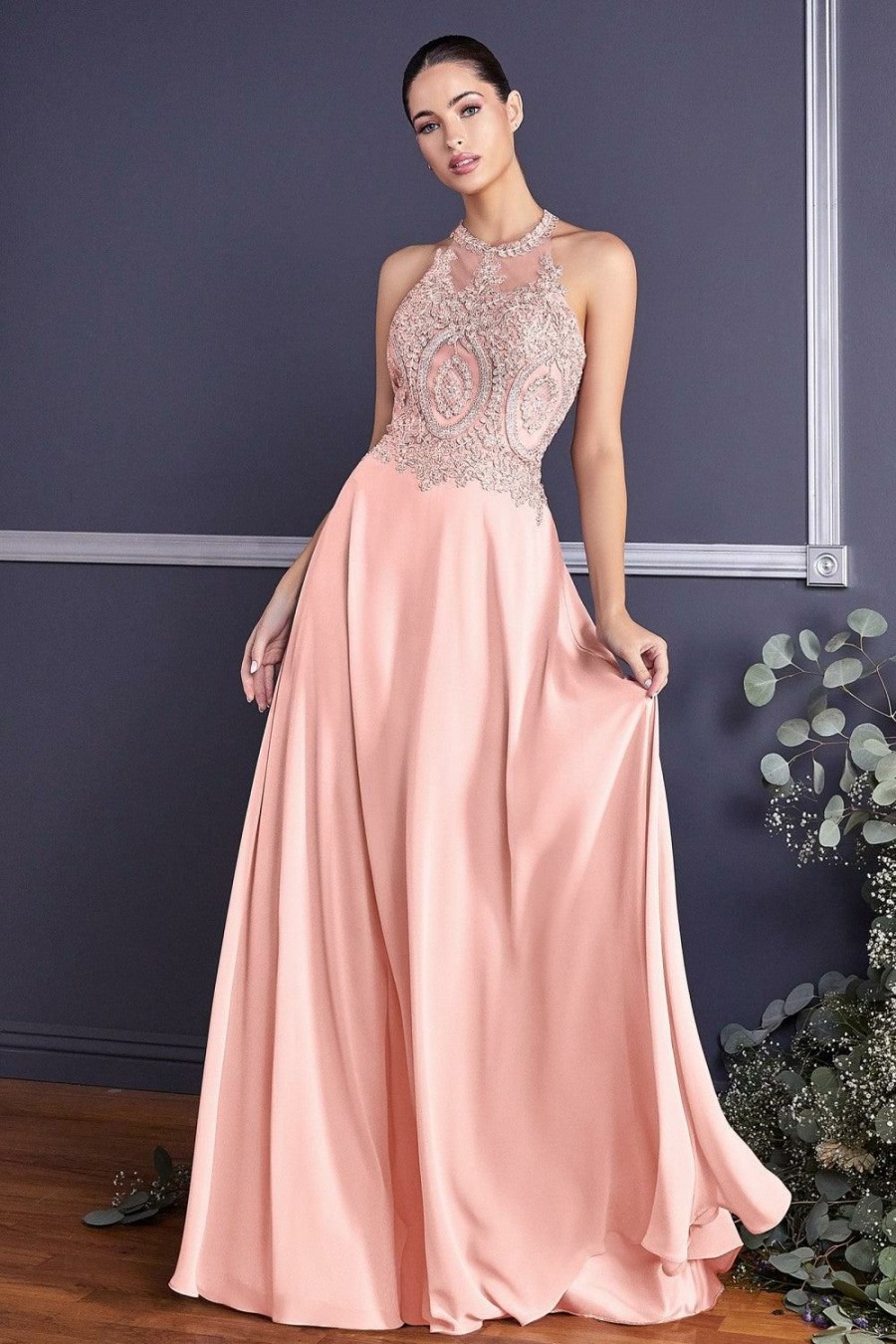 Dresses * | Cinderella Divine Uj0120 Open Back Chiffon Formal Halter Prom Gown Sale New Arrivals