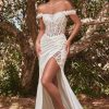 Dresses * | Cinderella Divine Cd0186W Long Off Shoulder Wedding Gown Sale Official Off White