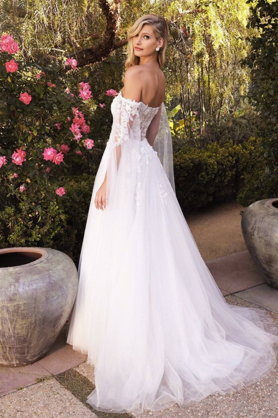 Dresses * | Cinderella Divine A1080W A Line Long Sheer Wedding Gown Excellent Quality Off-White