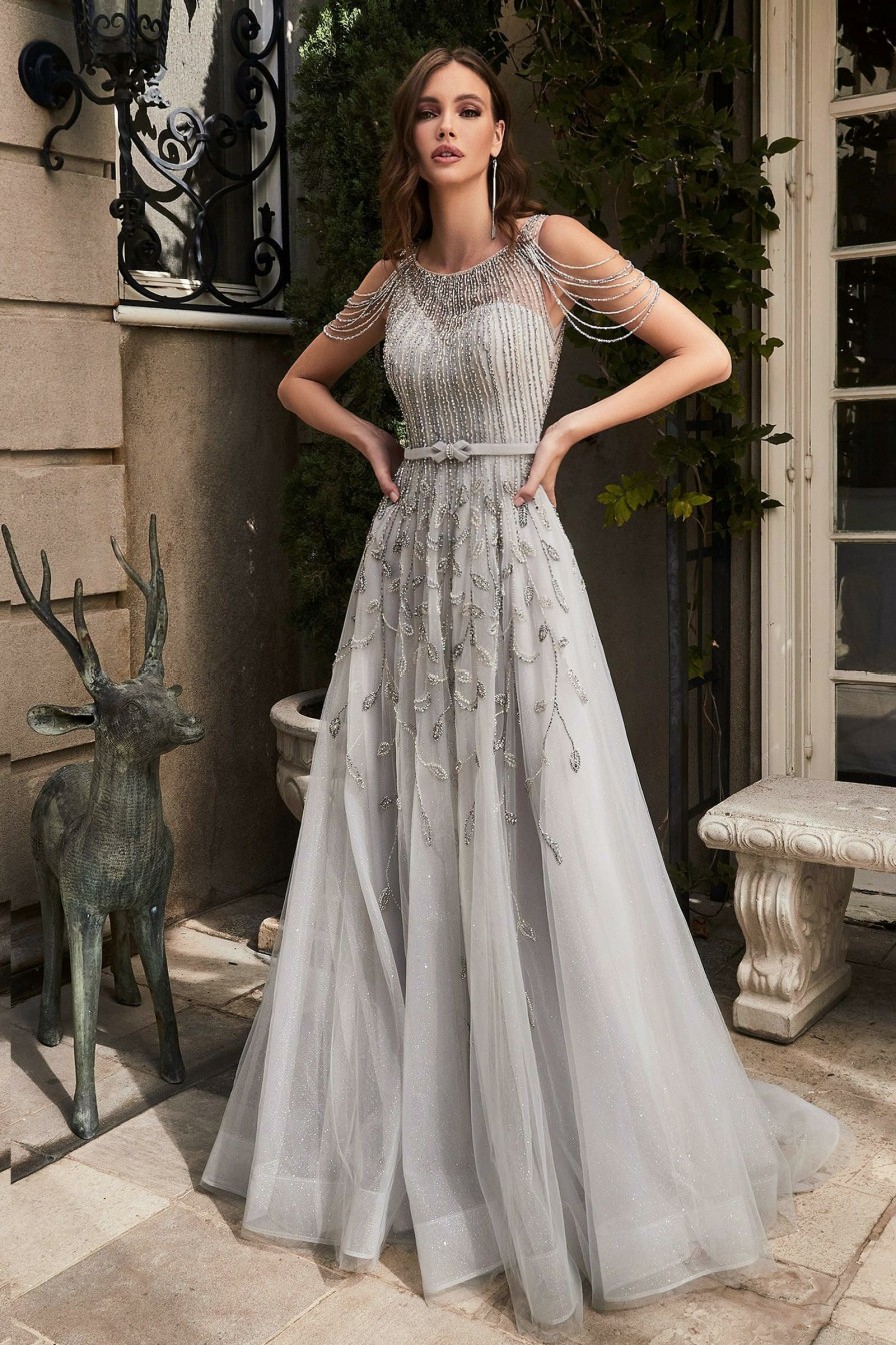 Dresses * | Cinderella Divine B710 A-Line Long Prom Dress Best Price Silver