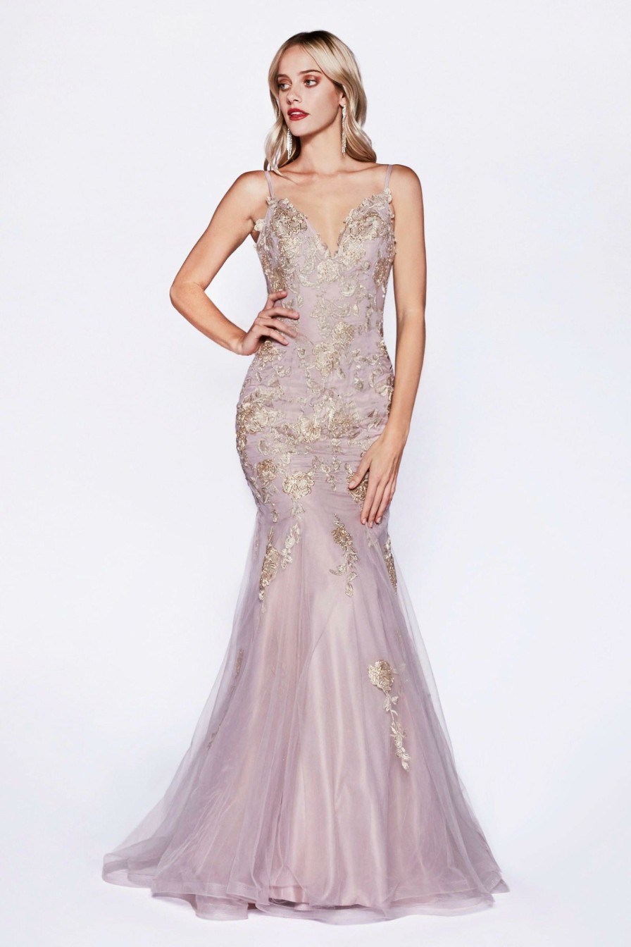 Dresses * | Cinderella Divine S321 Prom Long Formal Lace Applique Mermaid Dress Best-Selling Mauve