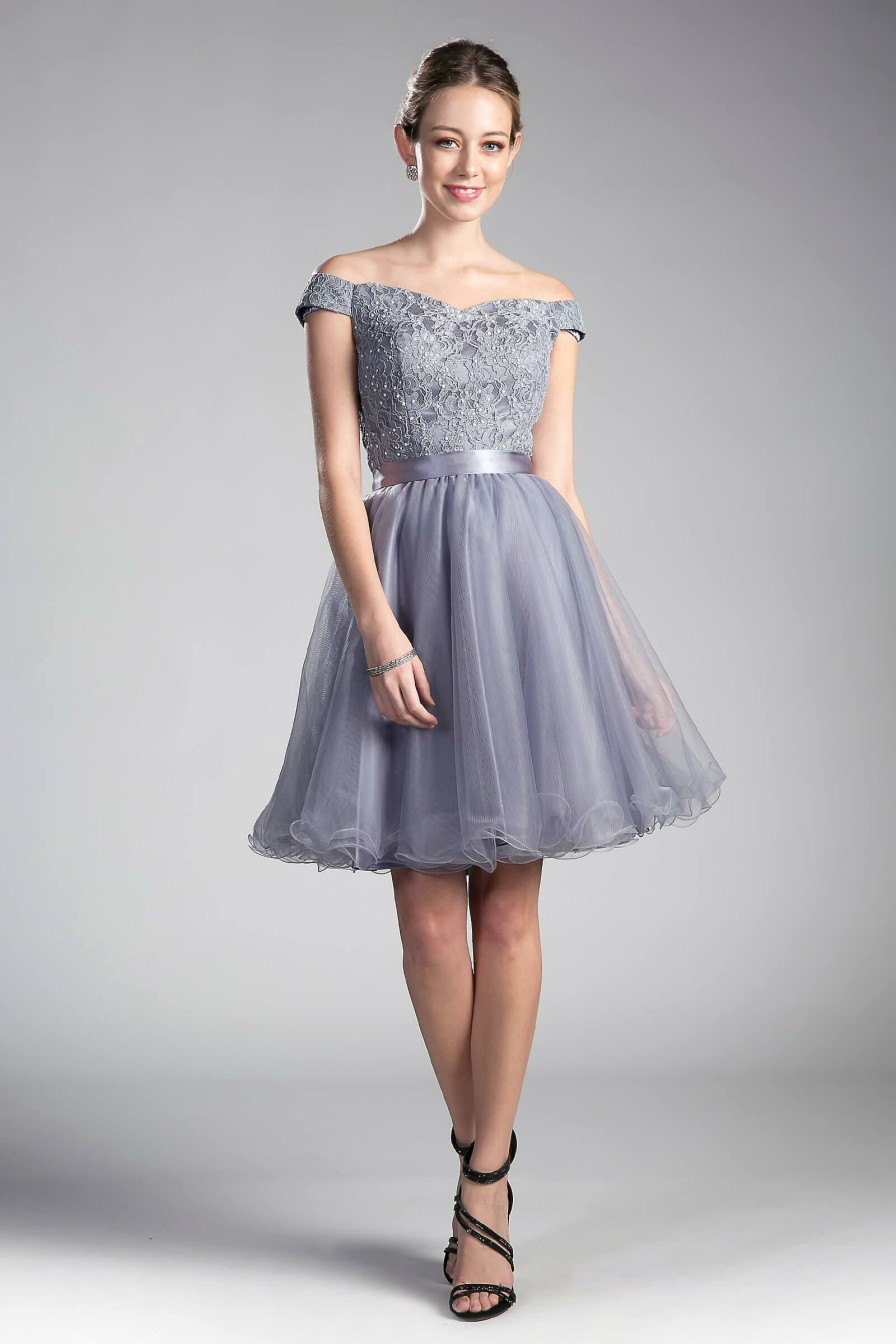 Dresses * | Cinderella Divine Cd1021 Prom Short Off Shoulder Homecoming Lace Cocktail Dress Best Price