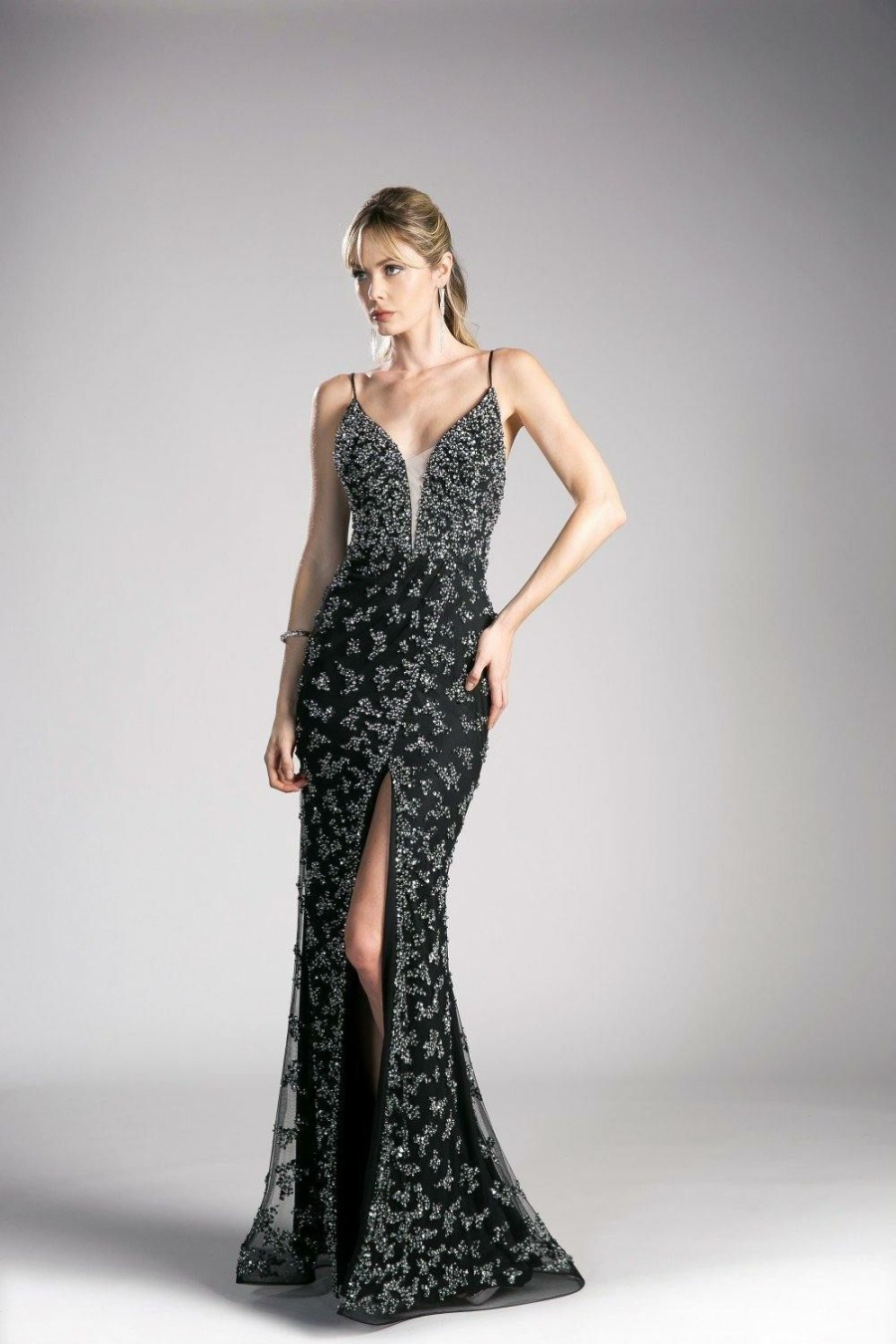 Dresses * | Cinderella Divine Cz0012 Prom Long Formal Dress Online Sales Black