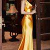 Dresses * | Cinderella Divine Ch164 One Shoulder Formal Long Satin Prom Dress Sale Quick Delivery