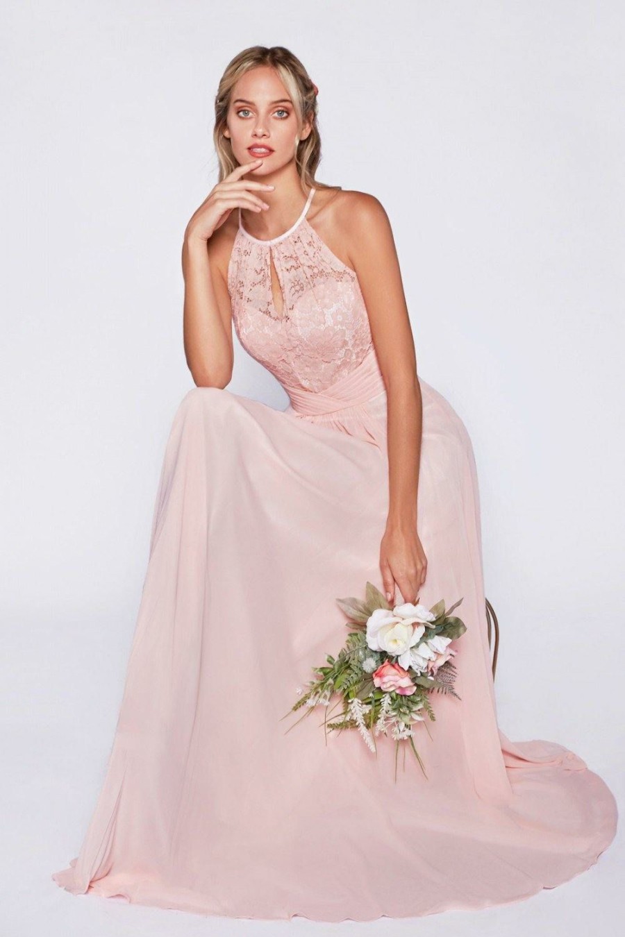 Dresses * | Cinderella Divine Cj228 Halter Long Formal Dress Sale Lower Prices Blush