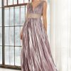 Dresses * | Cinderella Divine Cj537 Long Formal Sleeveless Metallic Pleated Prom Dress Sale Top Sellers Mauve