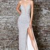 Dresses * | Cinderella Divine Cr848 Long Formal Fitted Spaghetti Strap Prom Dress Sale Quality Guarantee Opal