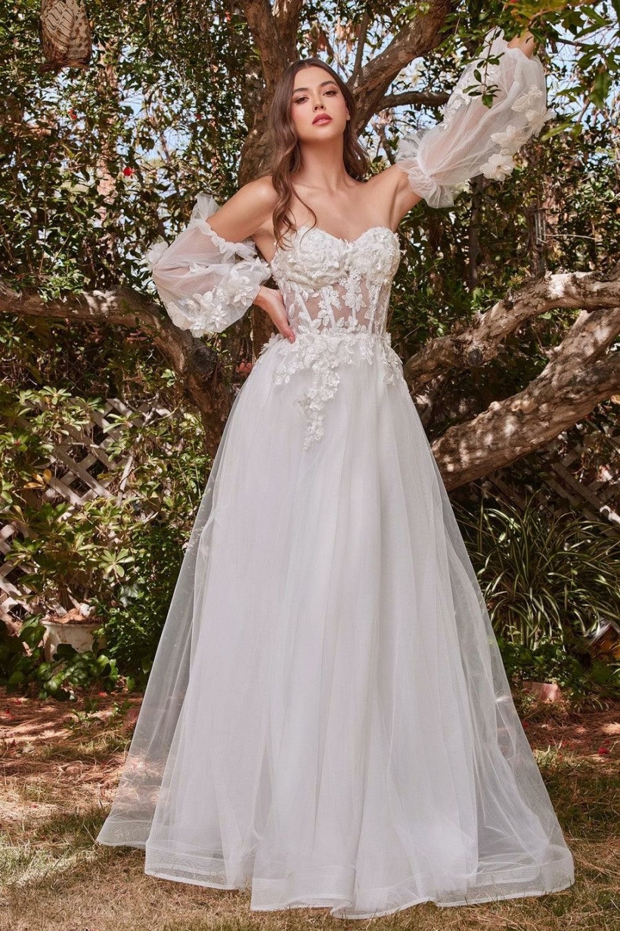 Dresses * | Cinderella Divine Cd962W Strapless A-Line Lace Wedding Gown Gift Selection Off-White