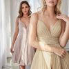 Dresses * | Cinderella Divine Am391 Short Bridesmaids Pleated Glitter Prom Dress Clearance