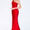 Dresses * | Cinderella Divine Cd0143 Long Formal Fitted One Shoulder Evening Prom Gown Lower Prices Red