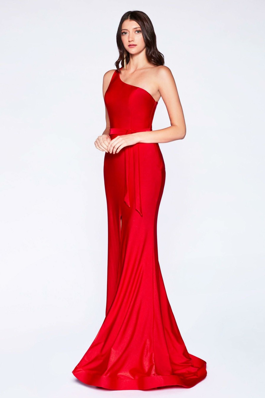 Dresses * | Cinderella Divine Cd0143 Long Formal Fitted One Shoulder Evening Prom Gown Lower Prices Red