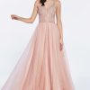 Dresses * | Cinderella Divine Kc892 Long Spaghetti Strap Glitter Prom Dress Formal Cut Price Rose